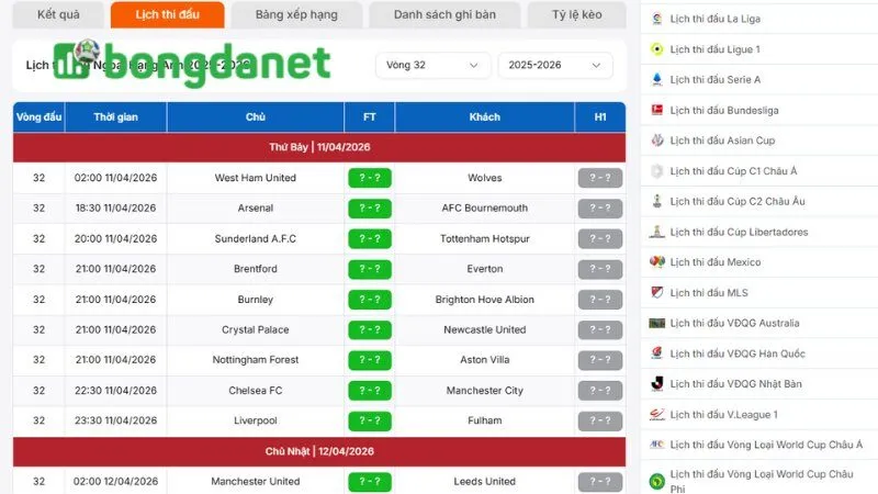 Lịch thi đấu